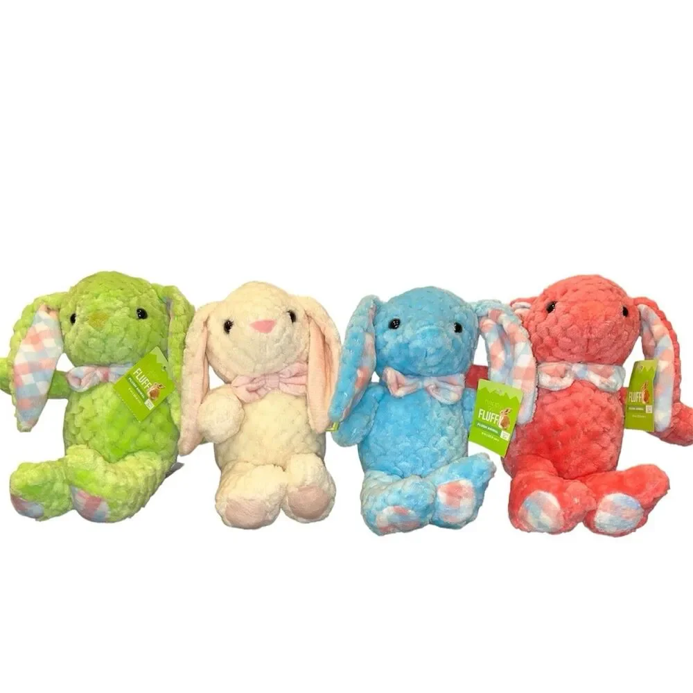 4x Kellytoy Easter Bunny Plush White Pink Blue Green Checkered Stuffed Animal 9